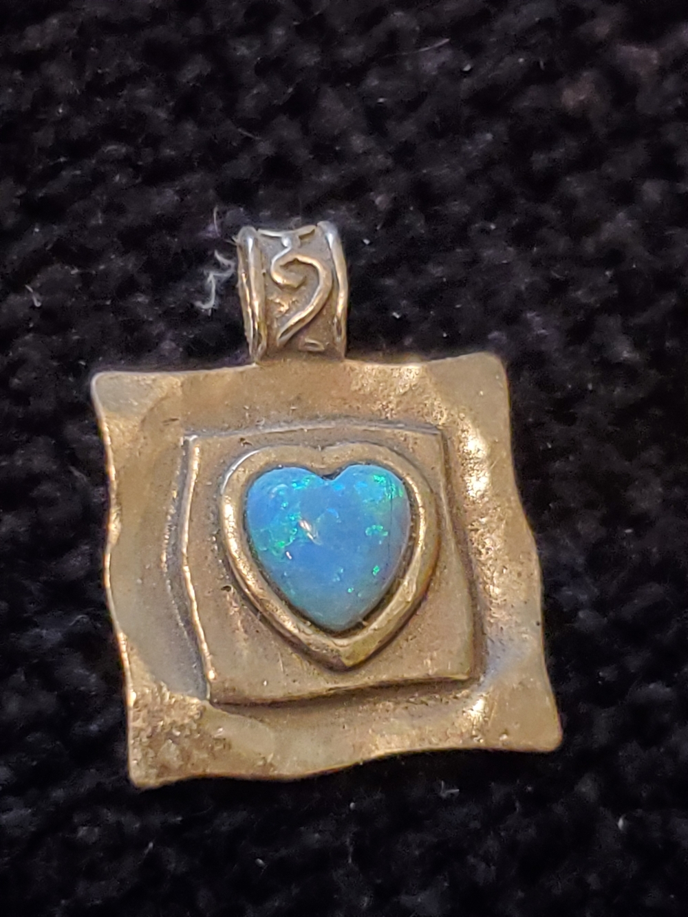 Blue Opal Heart Sterling Hammered Pendant - Heart Blue Pendant
